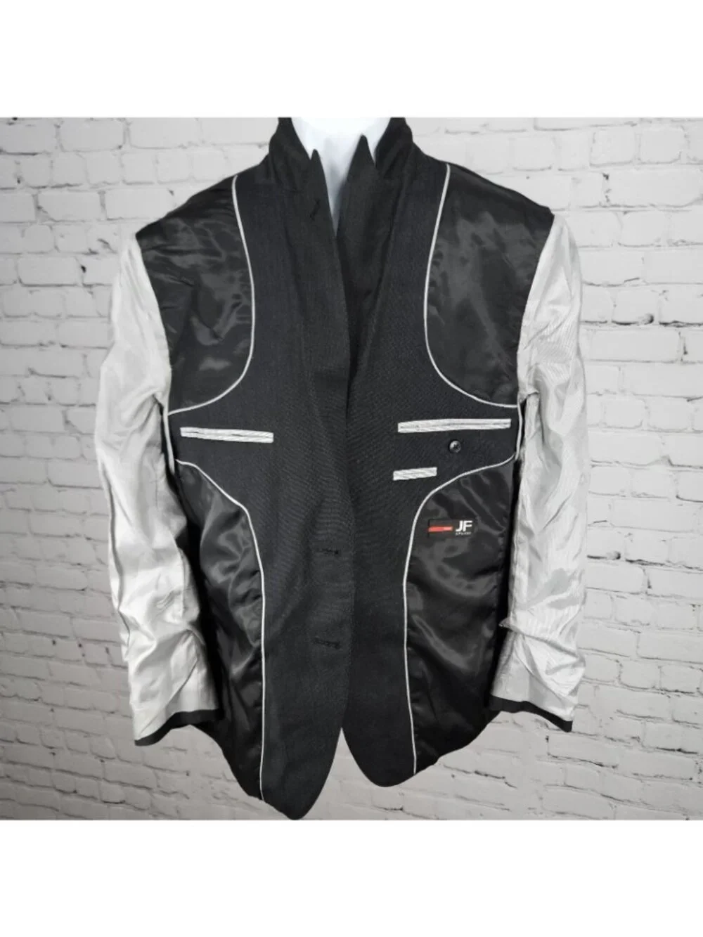 J. Ferrar Black Slim Fit 2 Button Double Vented Peak Blazer Sport Coat 42S